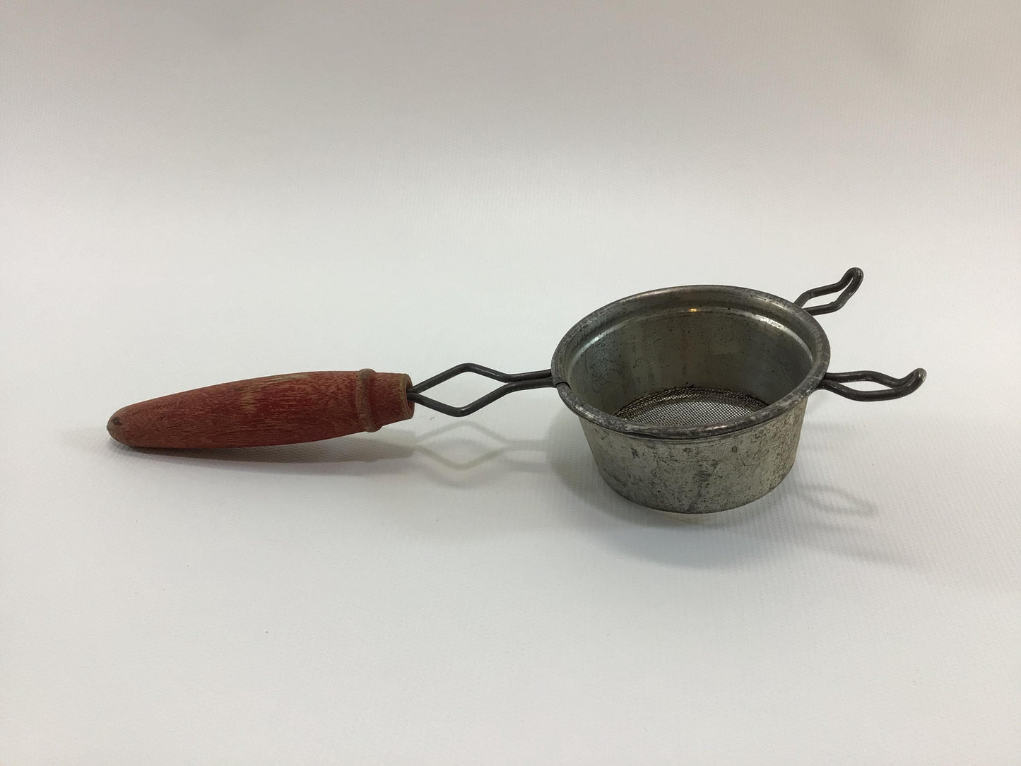 Tea Strainer Red Wood Handle Wire and Tin Construction Vintage Country Kitchen Cooking Utensil