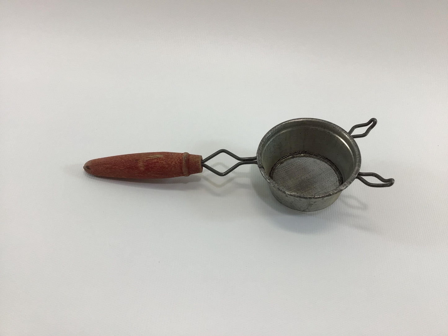 Tea Strainer Red Wood Handle Wire and Tin Construction Vintage Country Kitchen Cooking Utensil