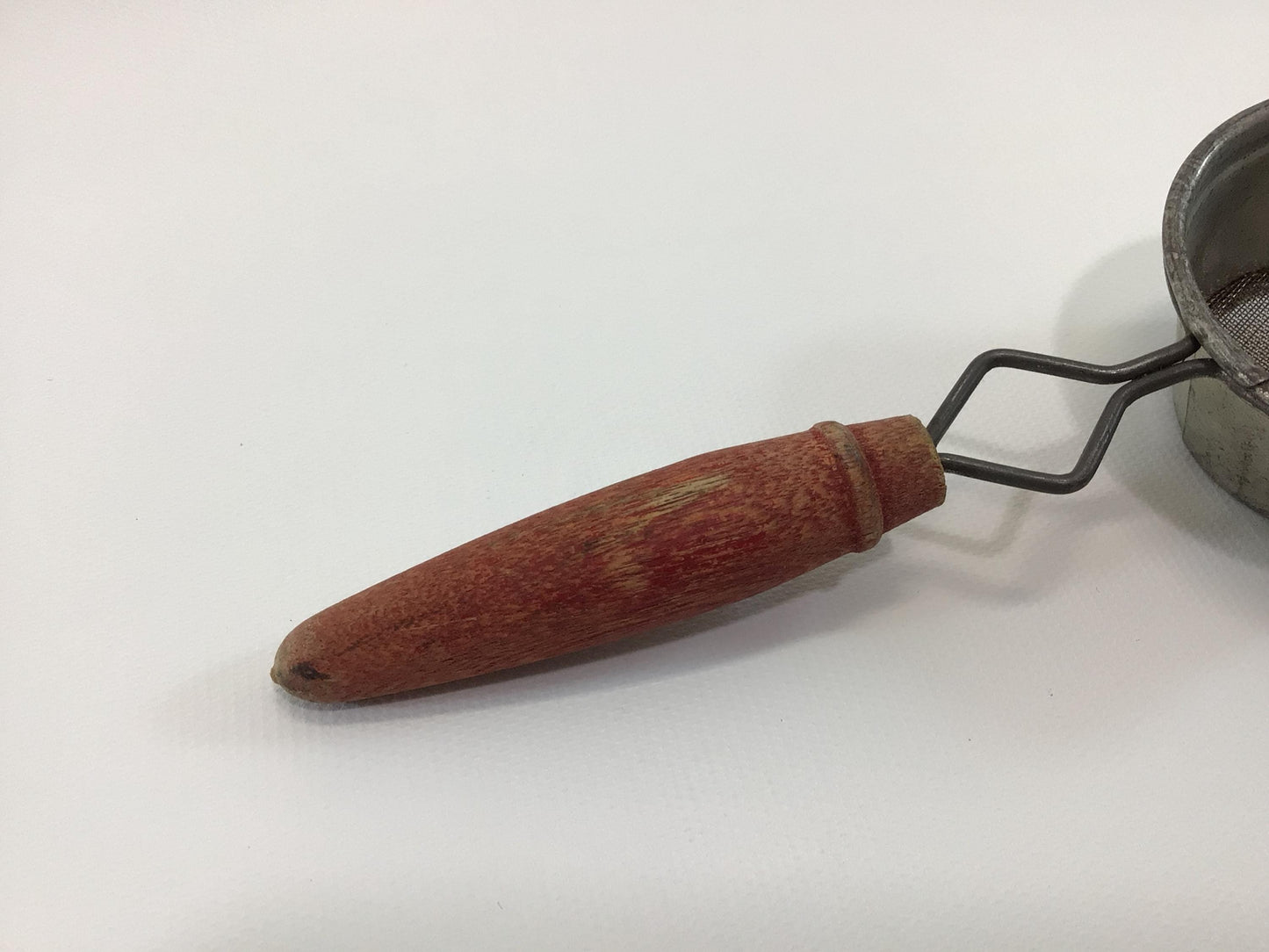 Tea Strainer Red Wood Handle Wire and Tin Construction Vintage Country Kitchen Cooking Utensil