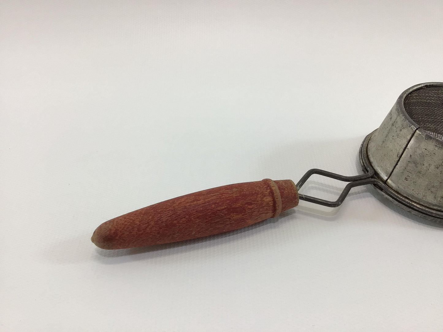 Tea Strainer Red Wood Handle Wire and Tin Construction Vintage Country Kitchen Cooking Utensil