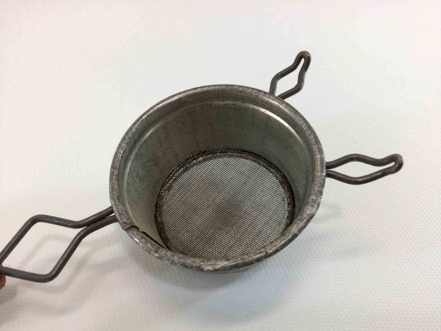 Tea Strainer Red Wood Handle Wire and Tin Construction Vintage Country Kitchen Cooking Utensil