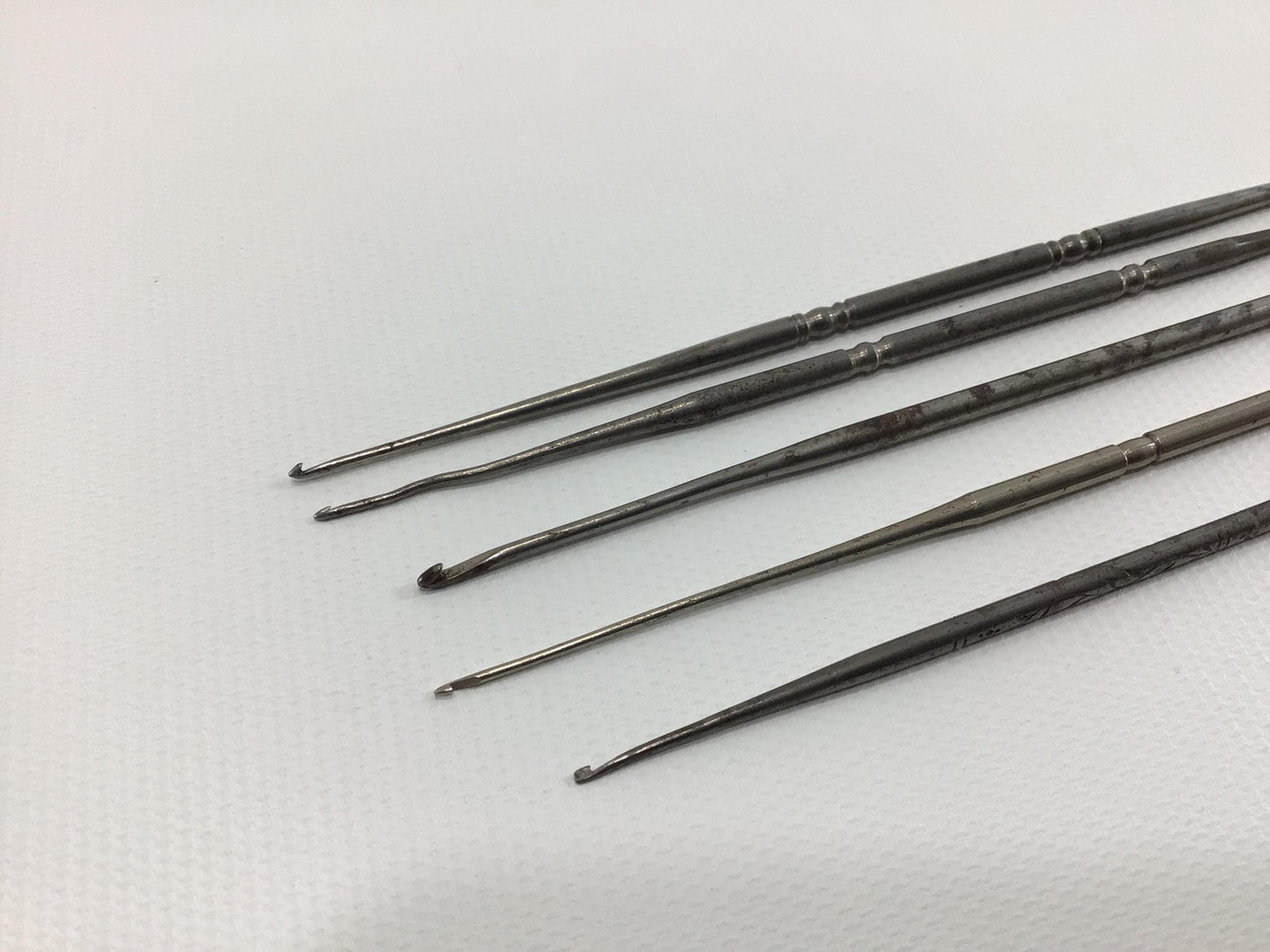 Antique Steel Crochet Hook 5 Piece Assortment Various Makers and Sizes