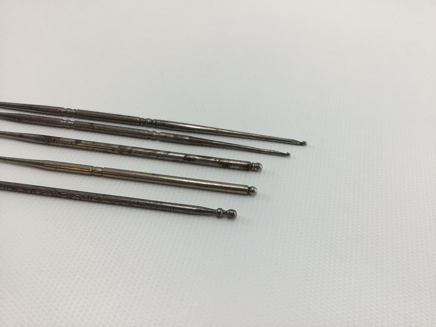 Antique Steel Crochet Hook 5 Piece Assortment Various Makers and Sizes