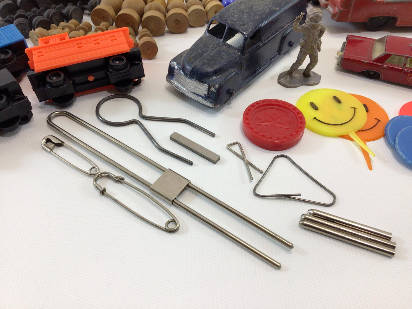 Vintage Junk Drawer Lot of Old Small Toy and Game Parts Pieces for Assemblage Mixed Media Art Projects