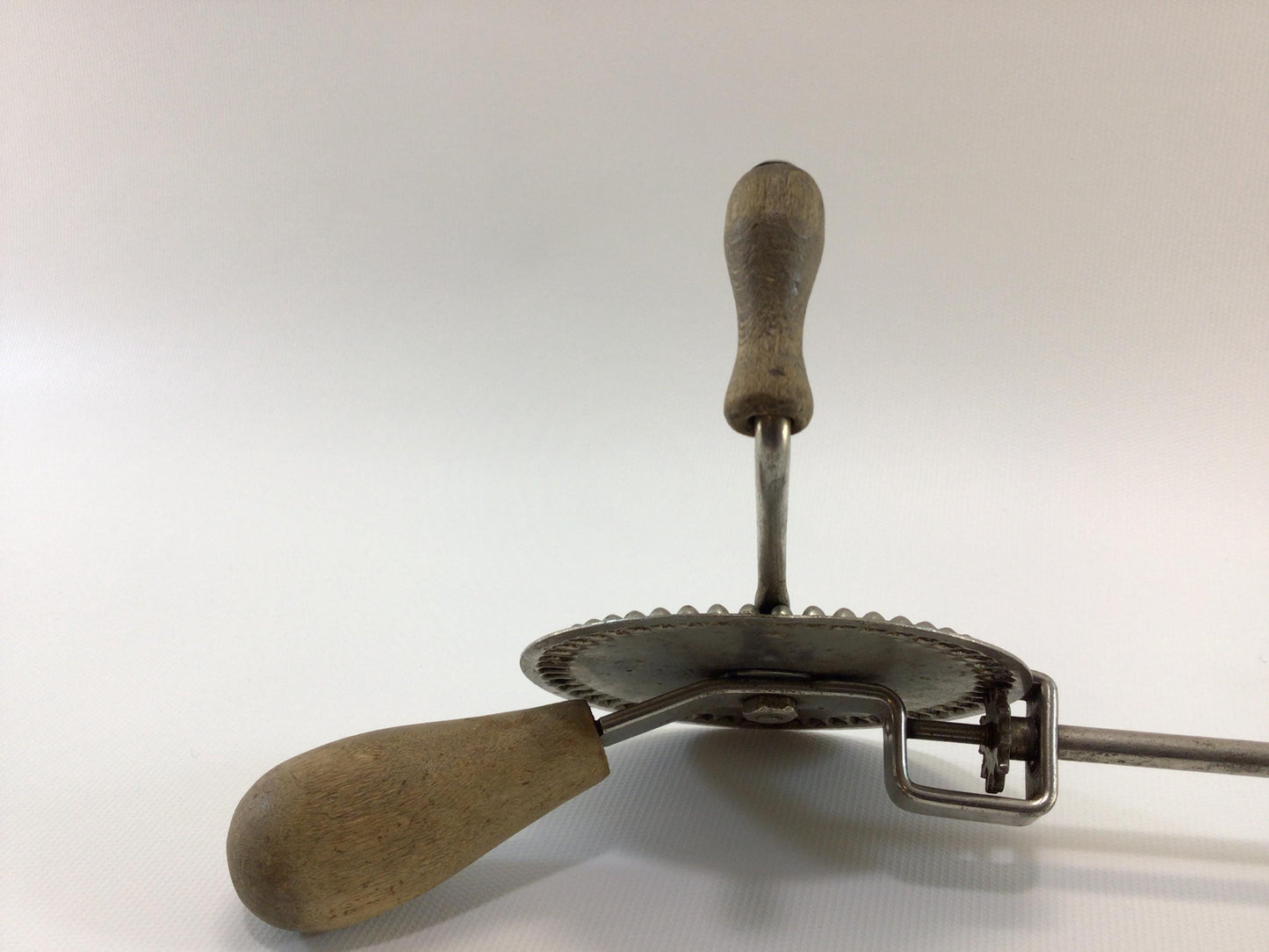 Wood Handle Egg Cream Whip DUNLAP'S Sanitary Silver Blade Chicago USA Pat 1916 Antique Country Kitchen Cooking Utensil