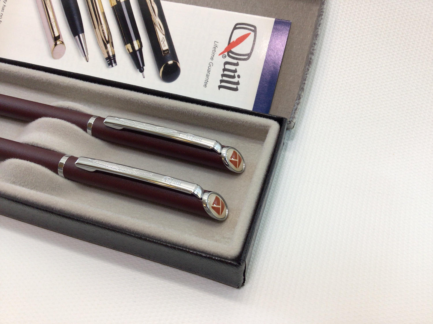 Quill Ballpoint Pen and Mechanical Pencil Set Dark Red Maroon with Advertising Logo