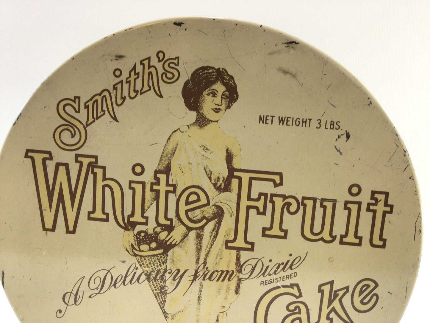 Smith's White Fruit Cake Tin Vintage Holiday Ephemera Gordon Smith Bakery Mobile Alabama