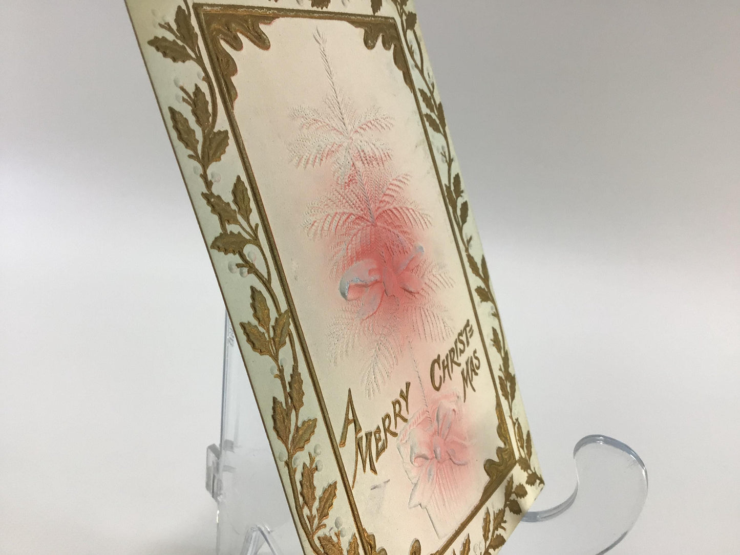 Novelty Christmas Postcard Airbrush Embossed Feather Tree Antique Holiday Ephemera