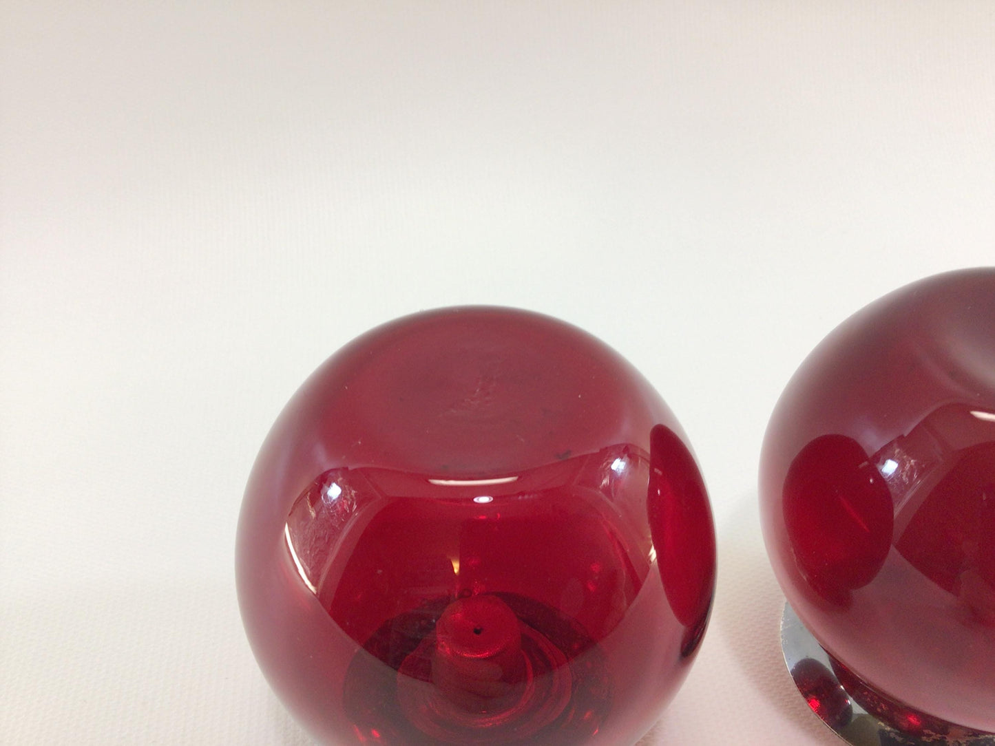 MCM Red Blown Glass and Silver Ball 7/16" Taper Candle Holder Set Mid Century Home Decor Accent Lighting