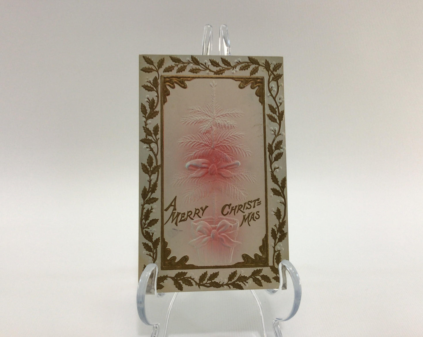 Novelty Christmas Postcard Airbrush Embossed Feather Tree Antique Holiday Ephemera