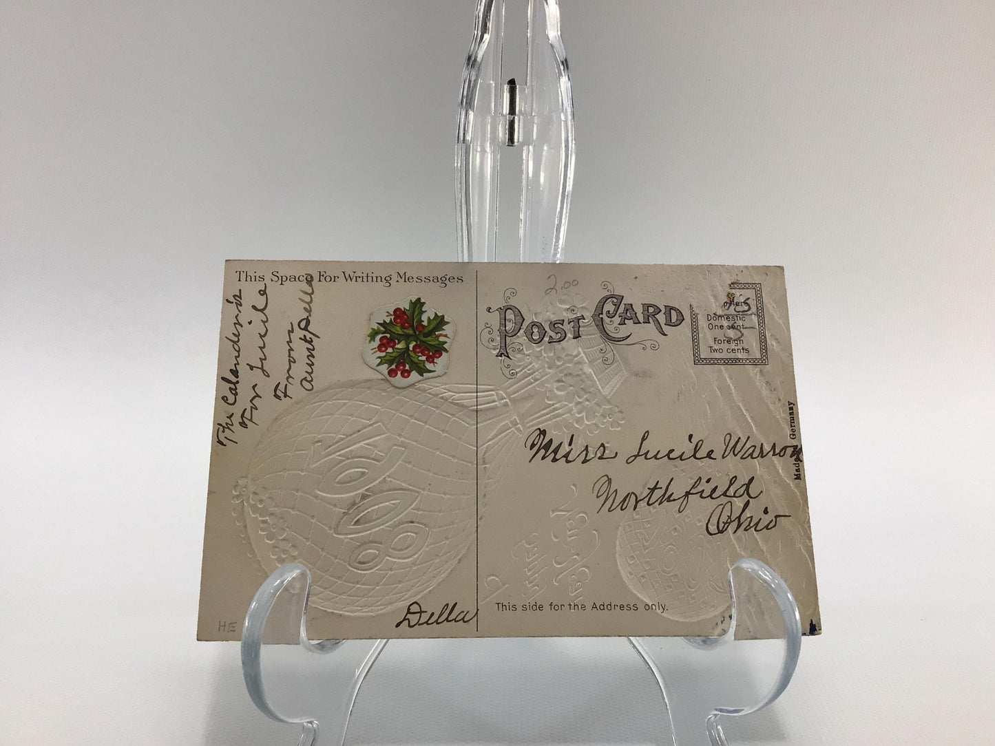 Novelty 1908 New Year Postcard Antique Ephemera Airbrush Embossed Hot Air Balloon