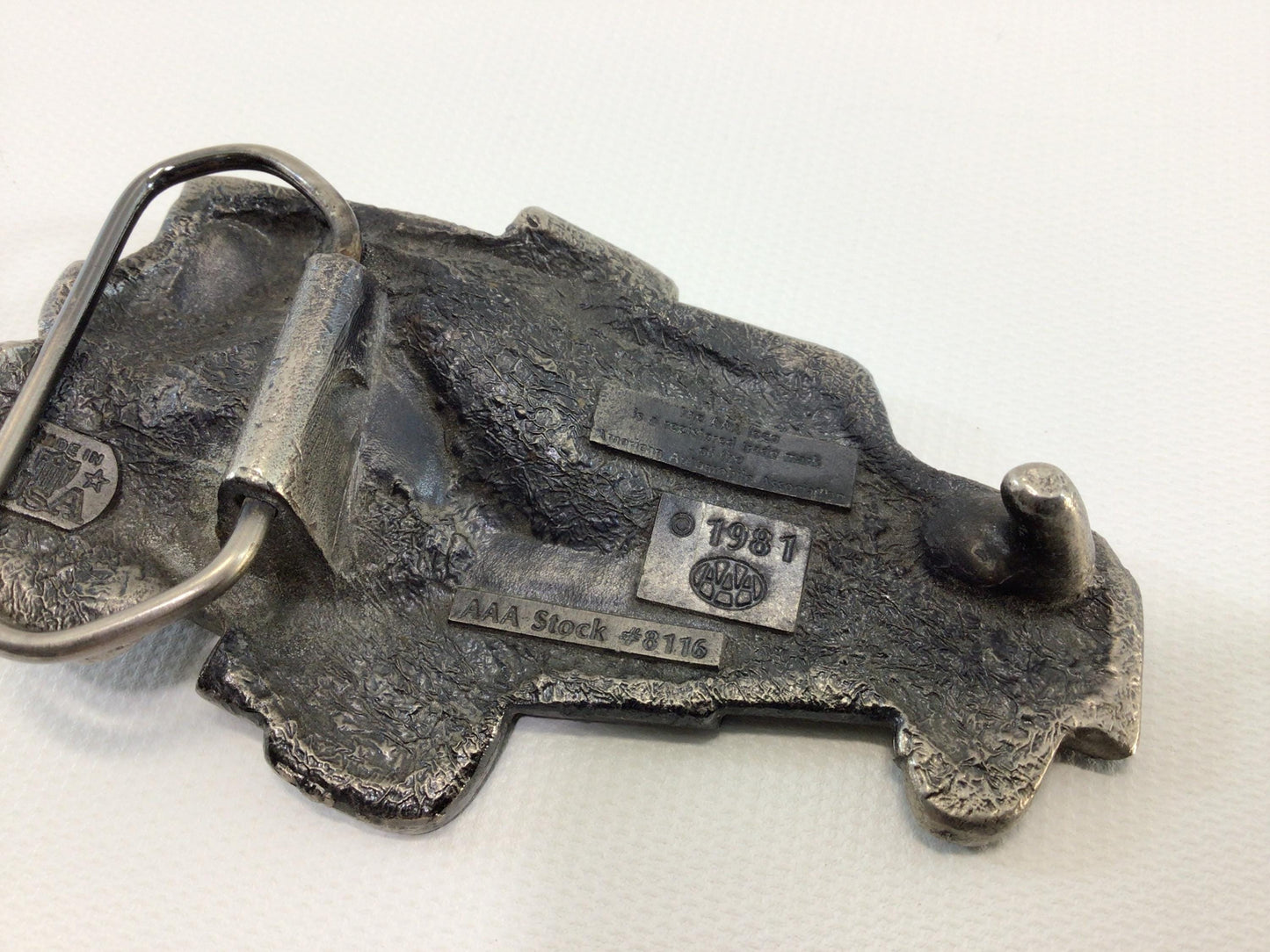 Belt Buckle Vintage Pewter Wrecker Tow Truck AAA American Automotive Association 1981 Made in USA