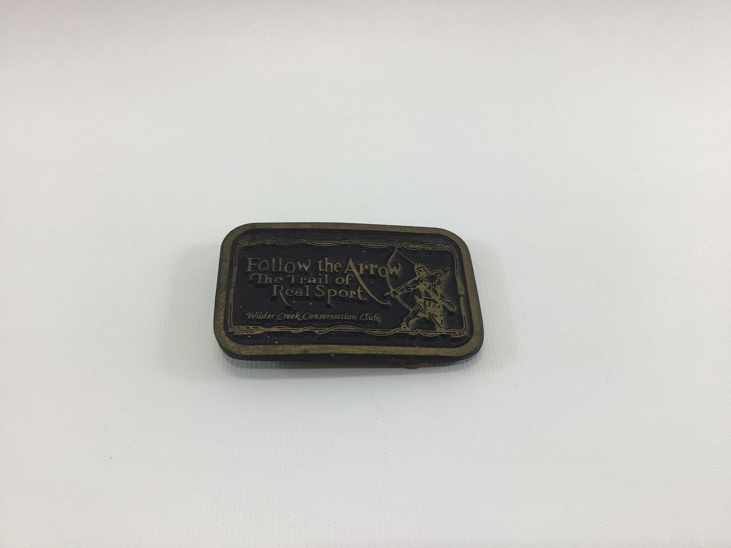Archery Theme Belt Buckle Vintage Made in USA Solid Brass Dyna Buckle Provo Follow the Arrow Wilder Creek Marshall Michigan
