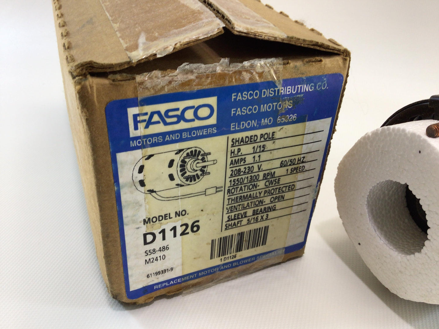 FASCO Motors Shaded Pole 1/15 HP 1.1 Amps Blower Motor Model D1126 Vintage NOS Electronics Replacement Part