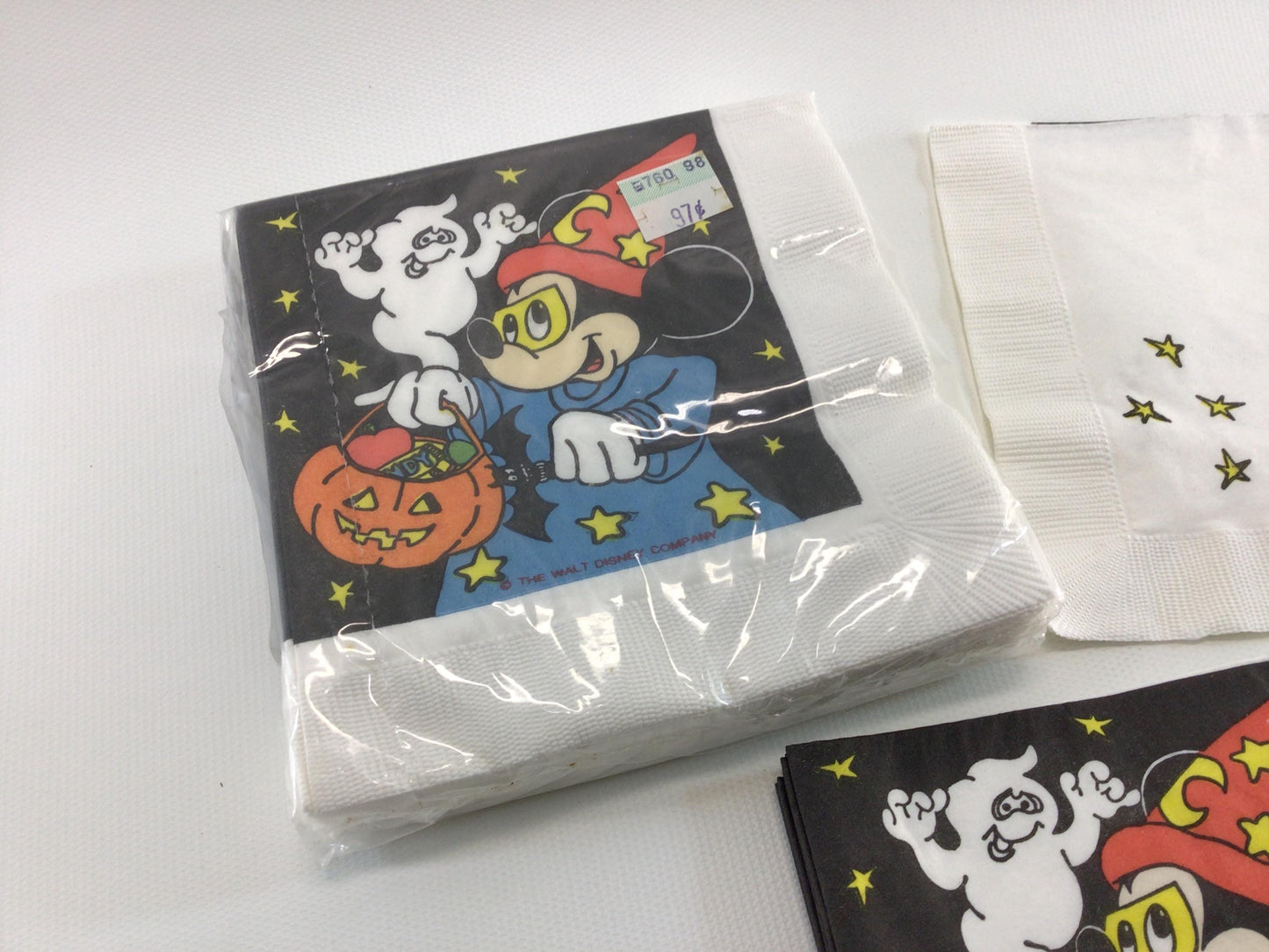Halloween Walt Disney Mickey Mouse Beach 9" Beverage Napkins 1 Unopened Pack of 20 and 8 Loose Vintage Holiday Ephemera