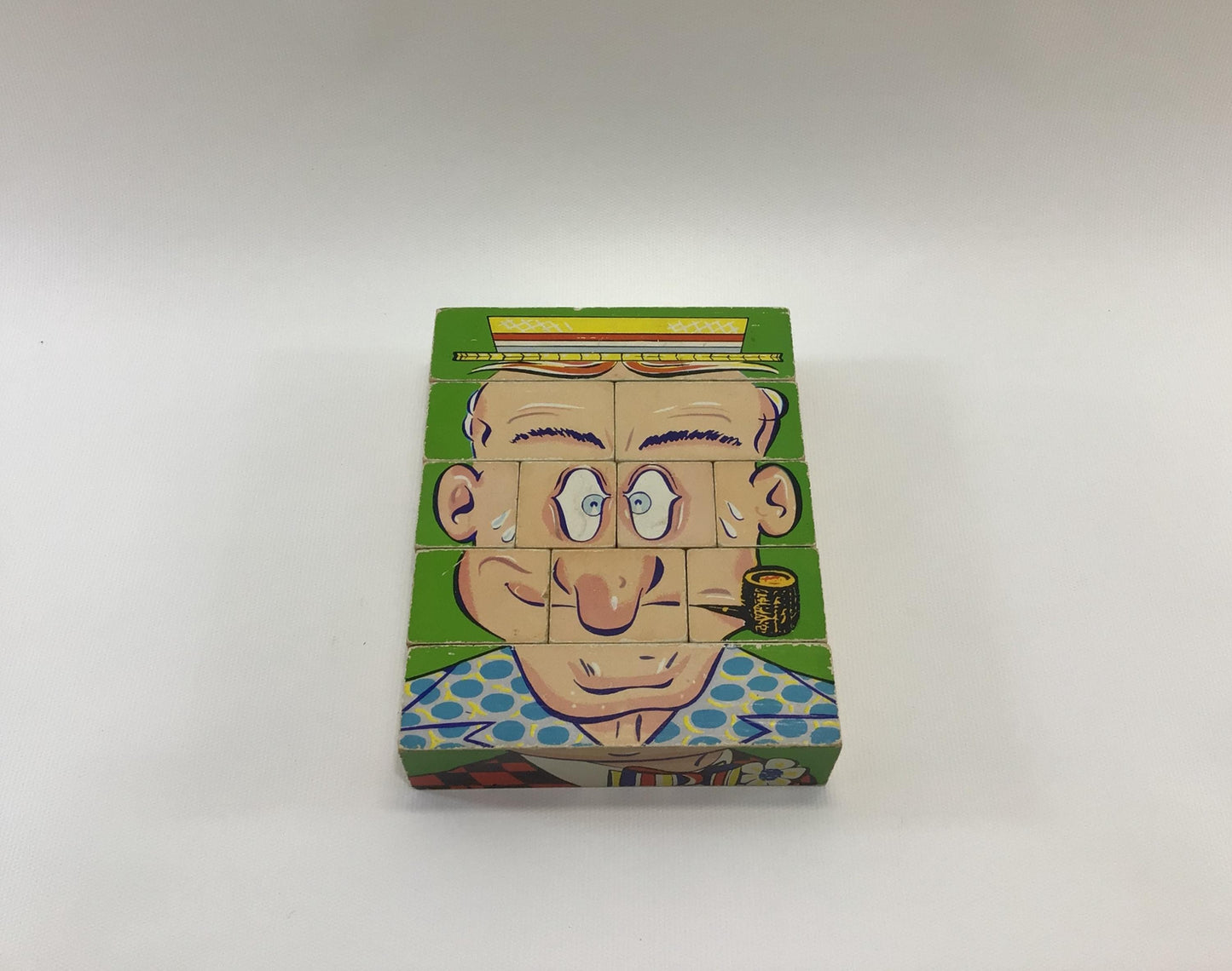 Wood Block 11 Piece Puzzle Set Vintage Changeable Charlie Comical Character Toy