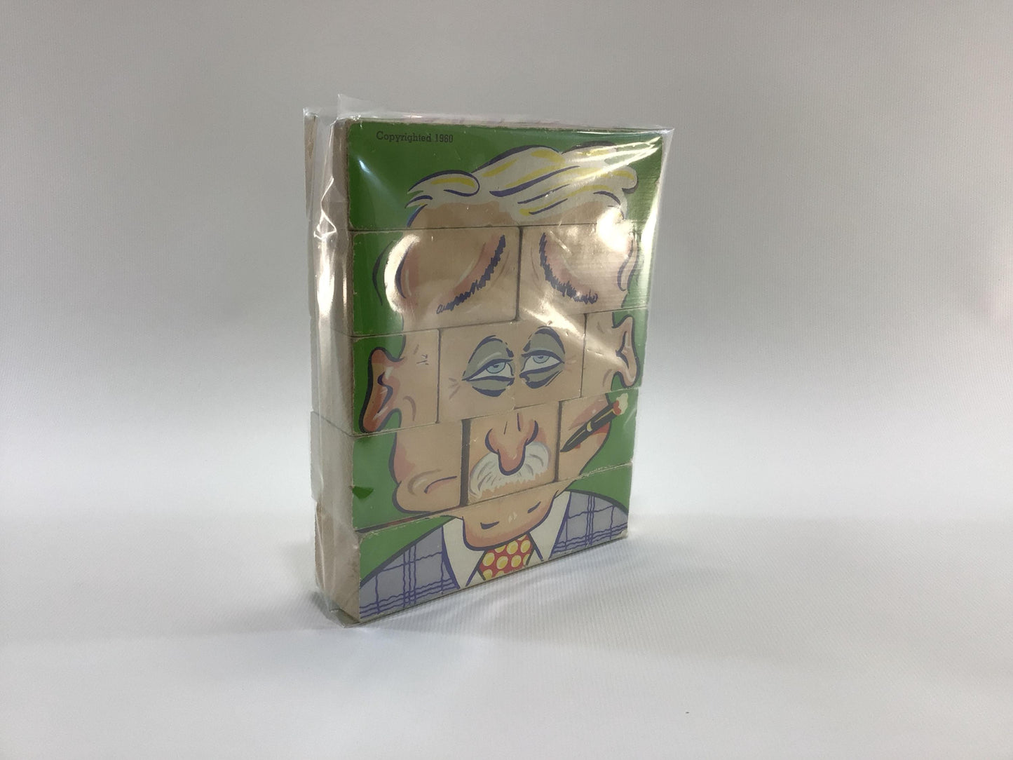 Wood Block 11 Piece Puzzle Set Vintage Changeable Charlie Comical Character Toy