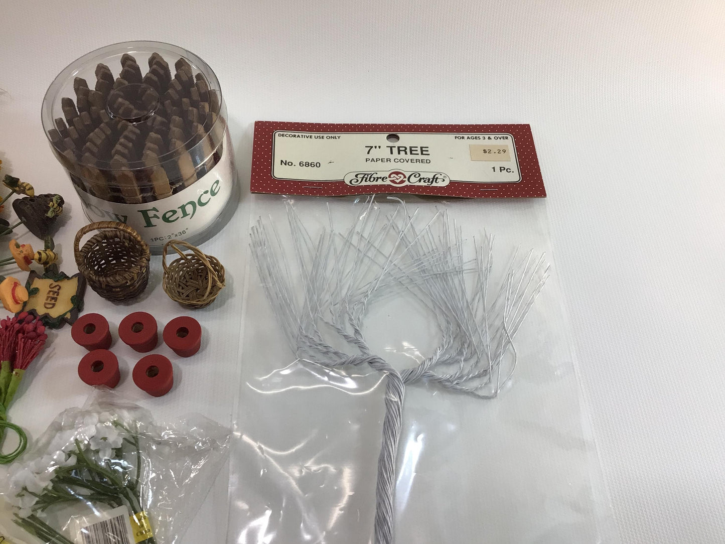 Fairy Garden Miniature Dollhouse Greenhouse Patio Lot Vintage Art Project Diorama Parts Pieces Raised Beds Flowers Pots Baskets Fence Tree