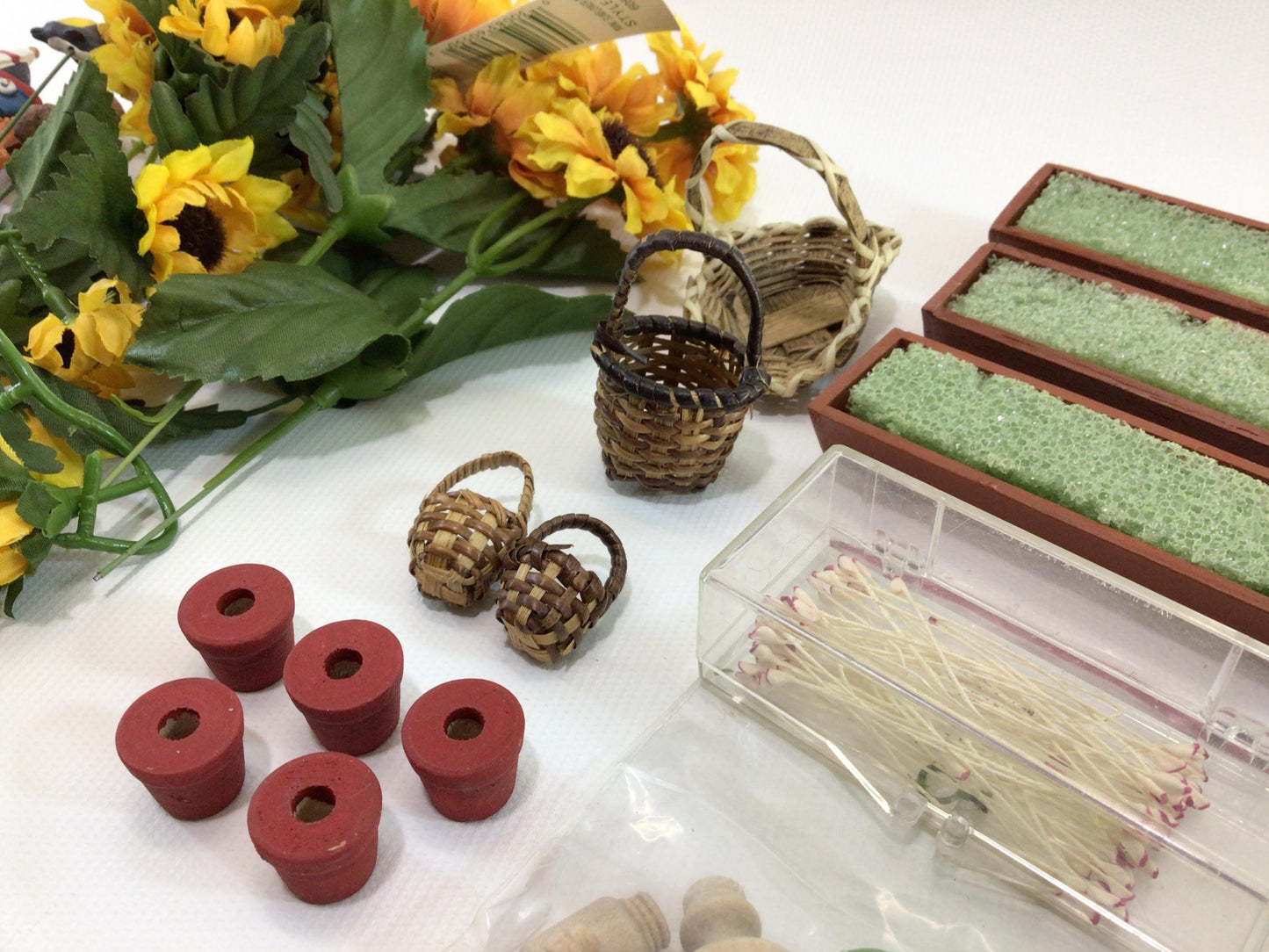 Fairy Garden Miniature Dollhouse Greenhouse Patio Lot Vintage Art Project Diorama Parts Pieces Window Boxes Flowers Pots Baskets Arbor