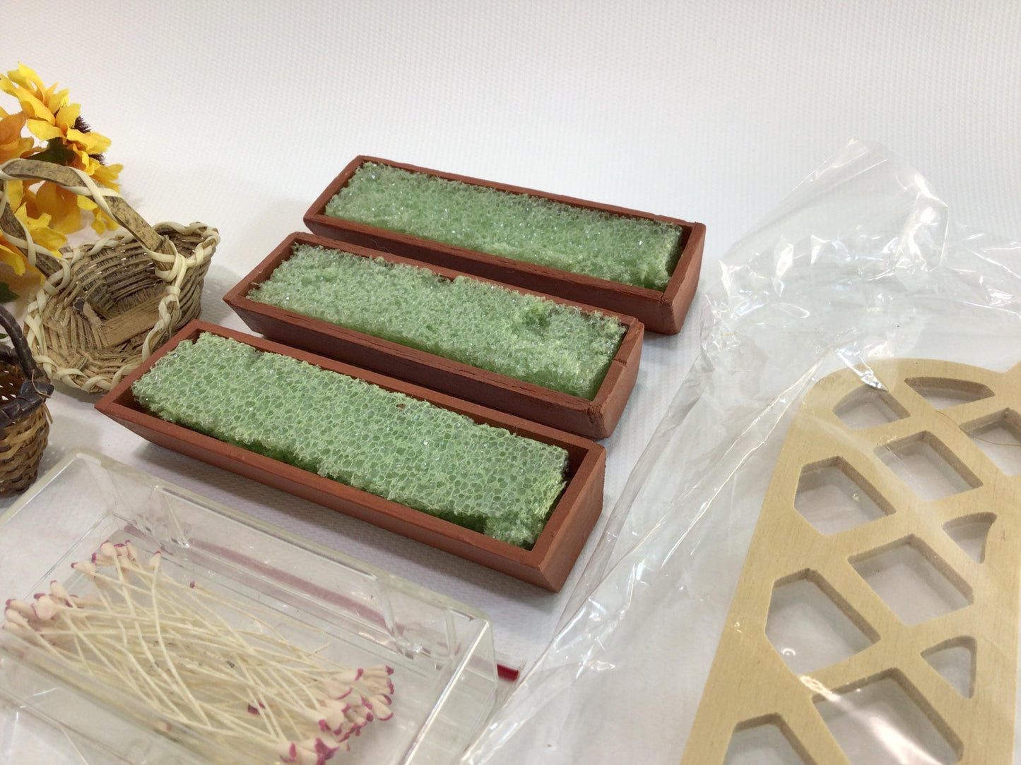 Fairy Garden Miniature Dollhouse Greenhouse Patio Lot Vintage Art Project Diorama Parts Pieces Window Boxes Flowers Pots Baskets Arbor