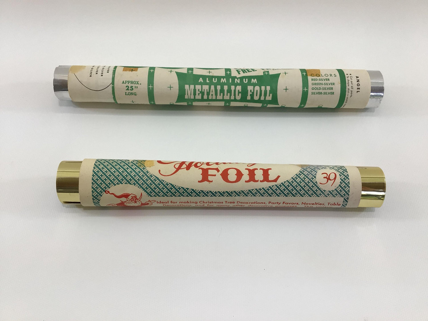Christmas Crafts Vintage Ephemera Rolled Aluminum Metallic Holiday Foil Silver and Gold