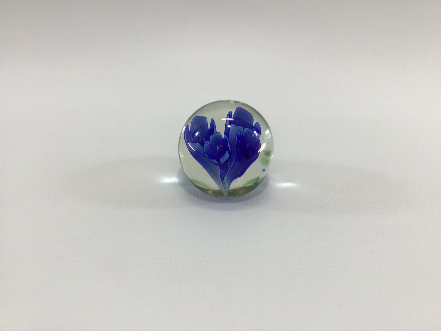 Art Glass Blue Floral Mini Paperweight Cobalt Blue Flowers Vintage Desk Accessory