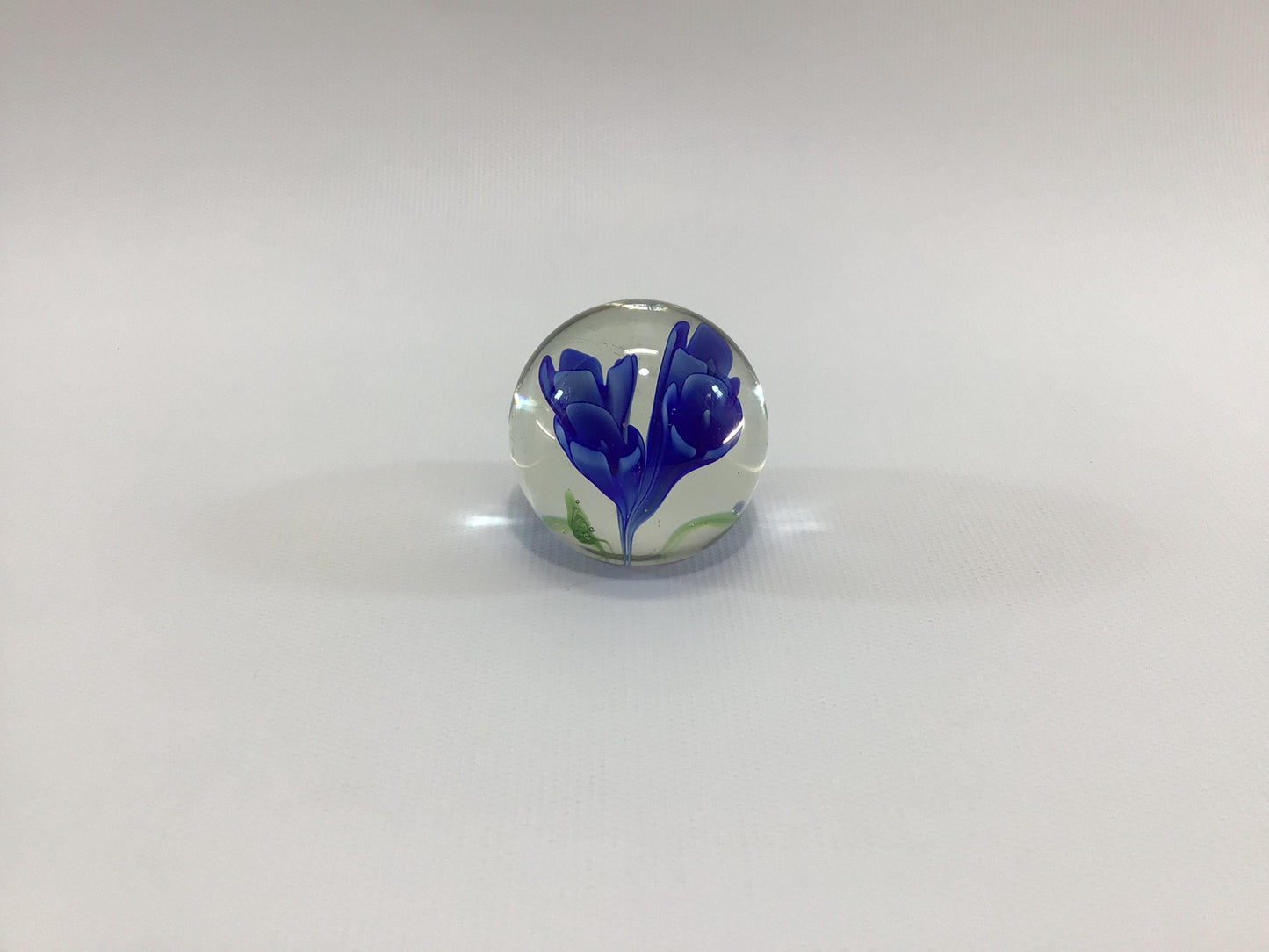 Art Glass Blue Floral Mini Paperweight Cobalt Blue Flowers Vintage Desk Accessory