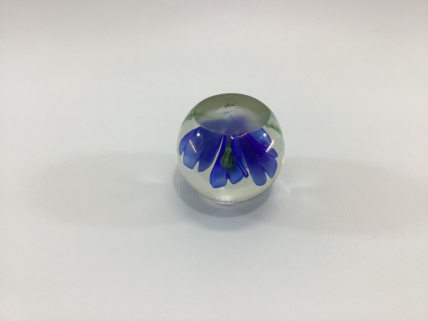 Art Glass Blue Floral Mini Paperweight Cobalt Blue Flowers Vintage Desk Accessory