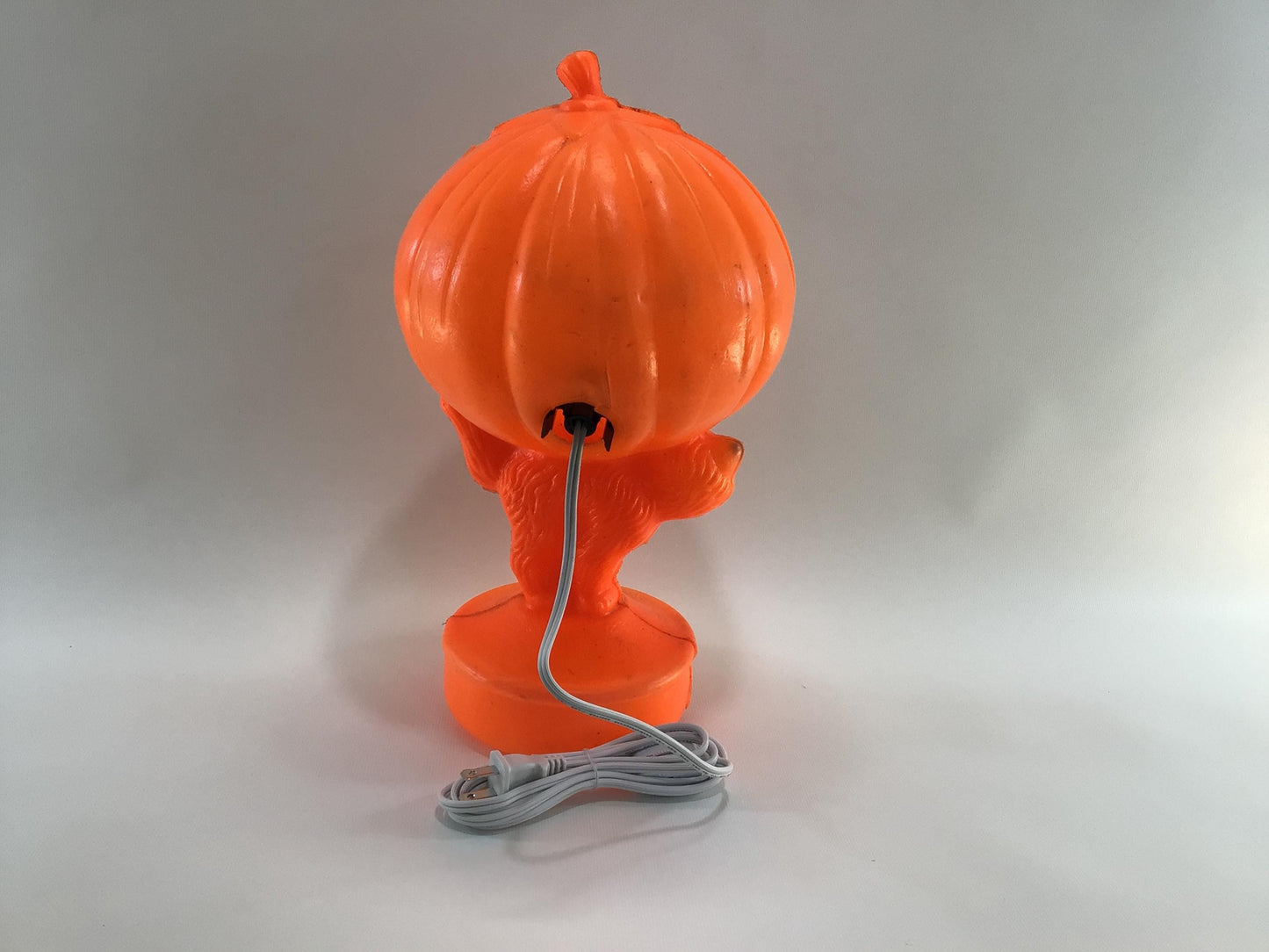 Bayshore Blow Mold 13" Cat Pumpkin Lamp Mid Century Illuminated Jack O Lantern Halloween Table Accent Light Holiday Decor