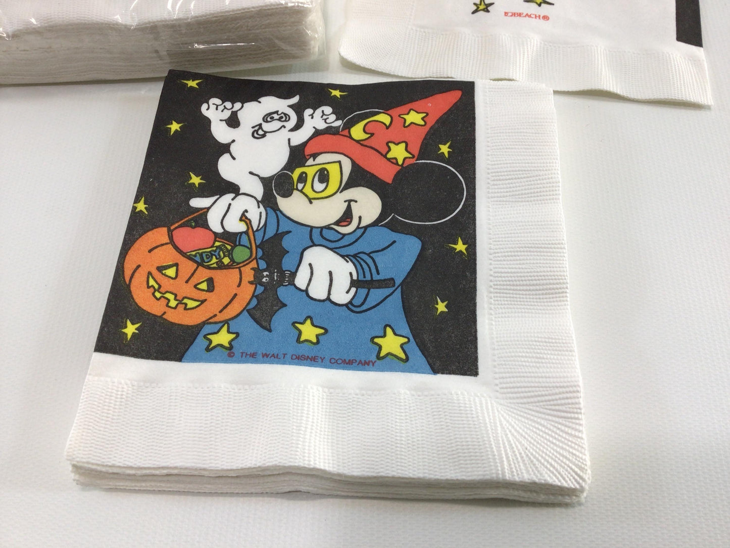Halloween Walt Disney Mickey Mouse Beach 9" Beverage Napkins 1 Unopened Pack of 20 and 8 Loose Vintage Holiday Ephemera