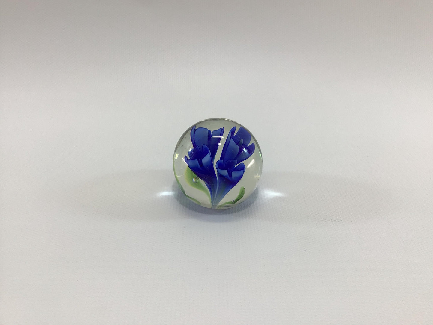 Art Glass Blue Floral Mini Paperweight Cobalt Blue Flowers Vintage Desk Accessory