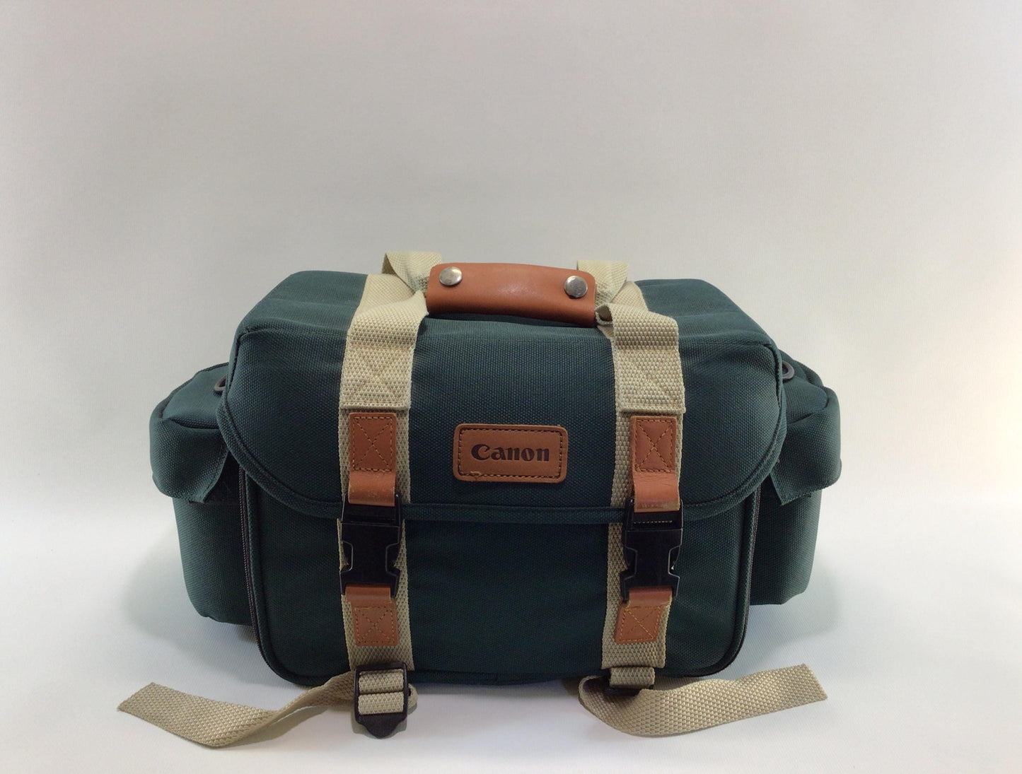 Vintage Canon Green Canvas Carry Case Camera Bag Quality Made Versatile Changeable Pockets