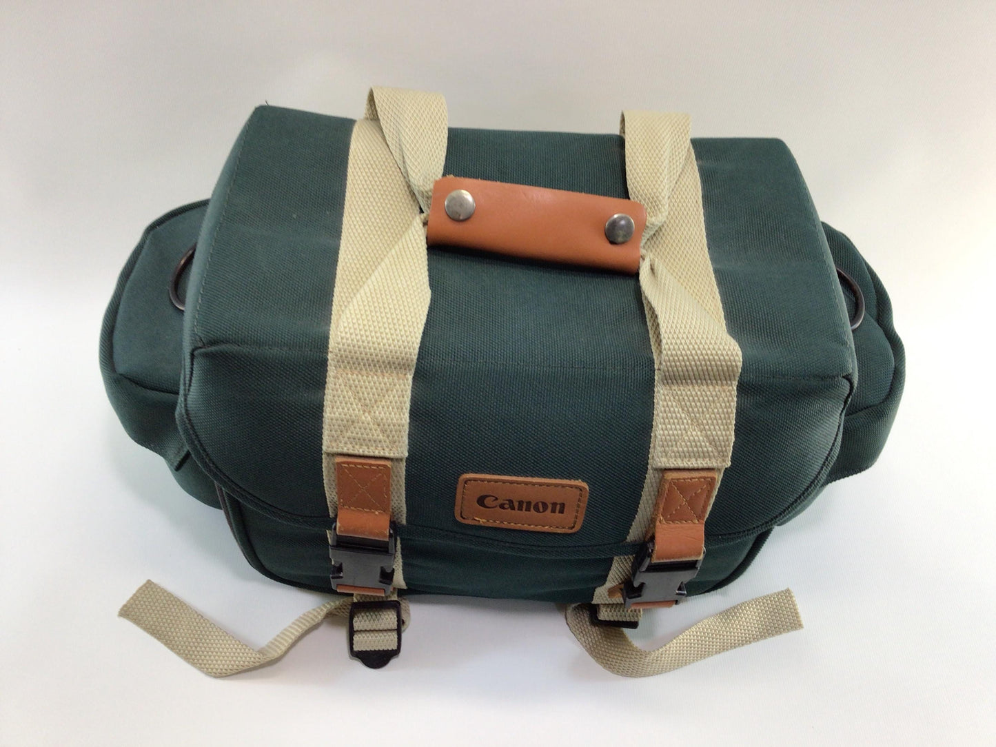 Vintage Canon Green Canvas Carry Case Camera Bag Quality Made Versatile Changeable Pockets