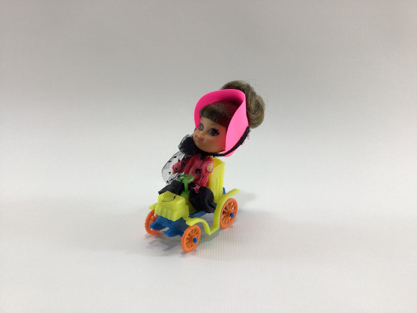 Liddle Kiddles N Kars Henrietta in Horseless Carriage Vintage 1960s Mattel Soft Rubber Miniature Toy Doll