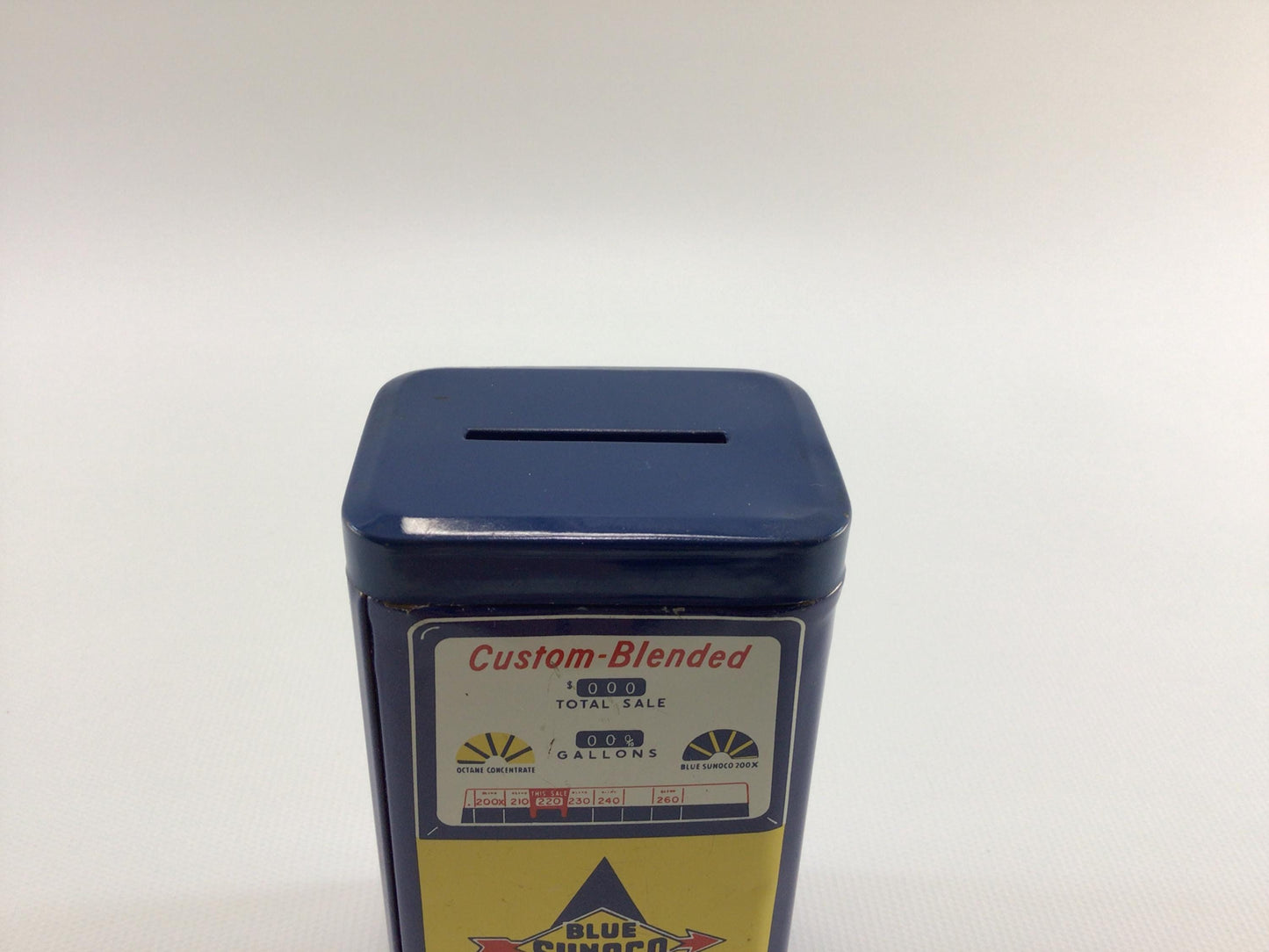 Sunoco Blue Tin Can Coin Bank Vintage 1960s Gas Station Advertising Premium Give Away