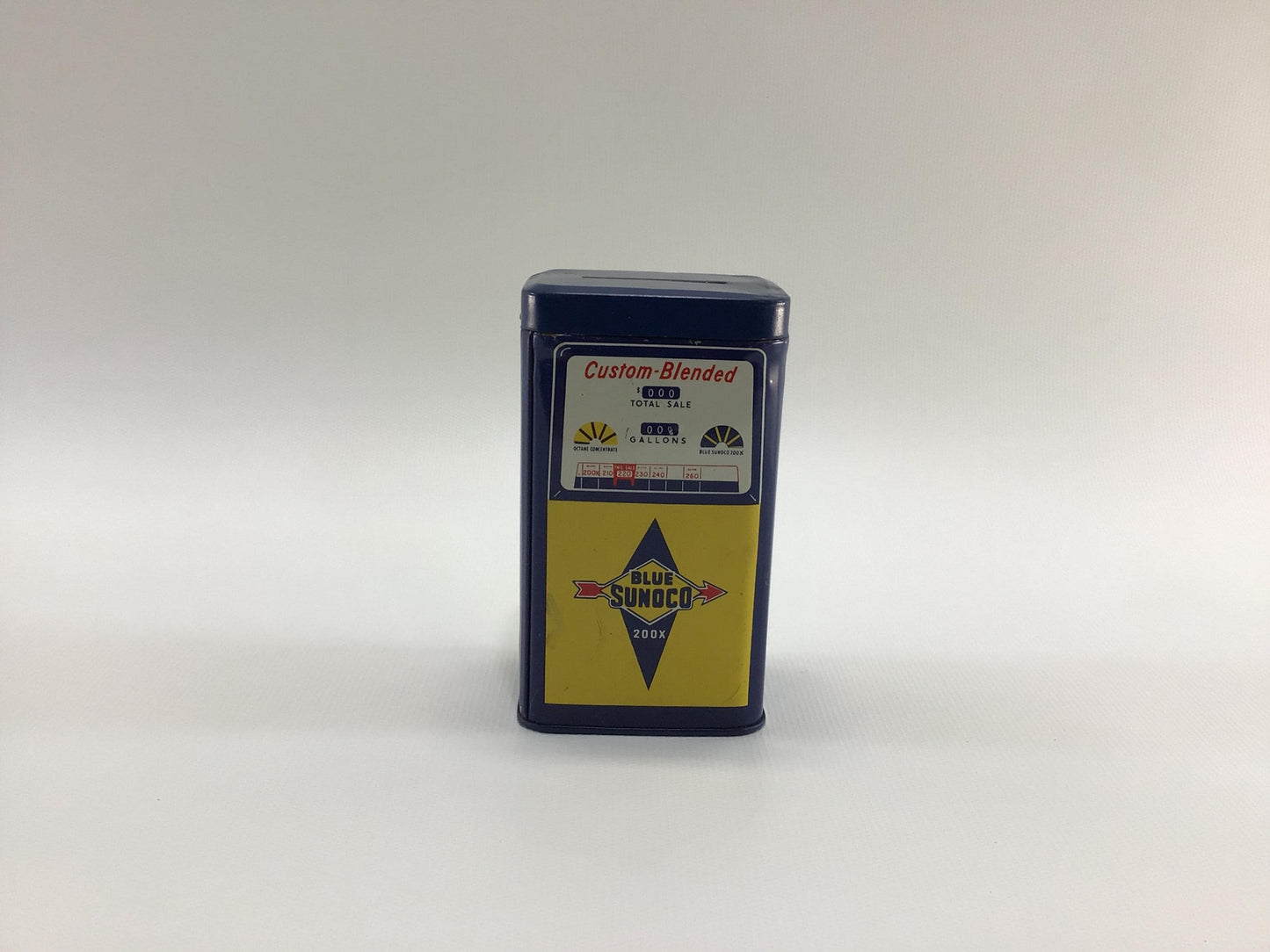 Sunoco Blue Tin Can Coin Bank Vintage 1960s Gas Station Advertising Premium Give Away