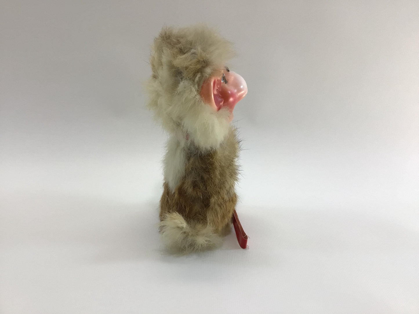 Rabbit Fur Toy Monkey with Collar and Leash Vintage Kitschy Carnival Fair Prize