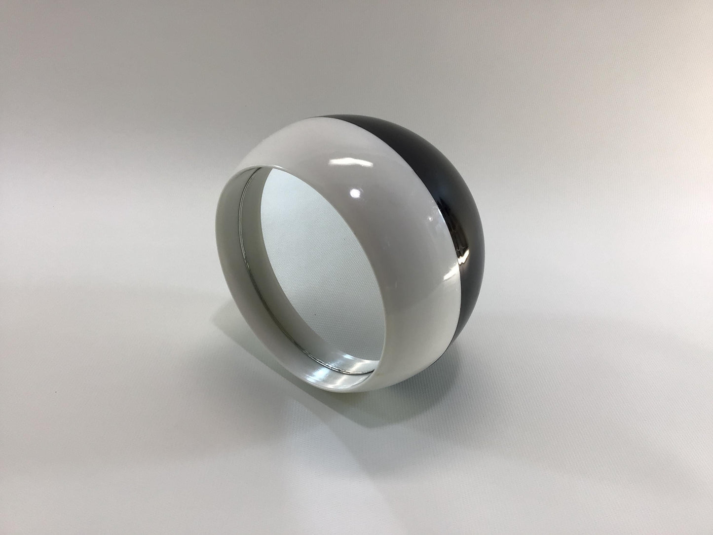 Mirror-Go-Round by Dennie-O Retro Ball Mirror / Sewing Thread Box Mid Century Black and White Hard Plastic Vanity Decor