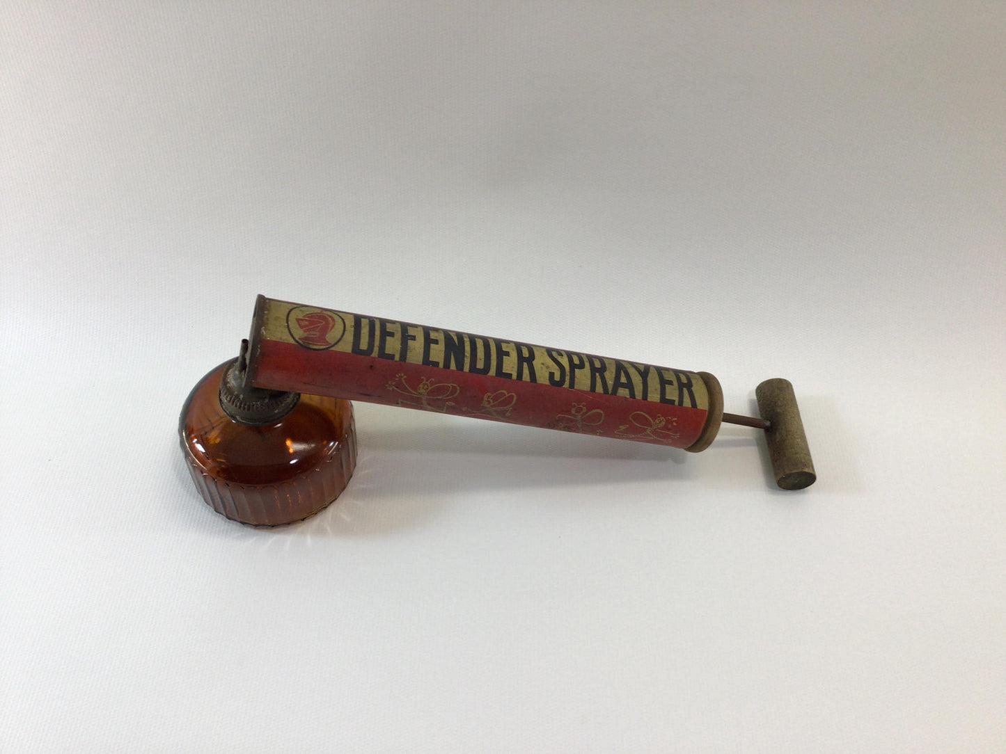 Defender Insect Bug Sprayer Vintage 1960's Tin Lithograph with Amber Glass Bottle