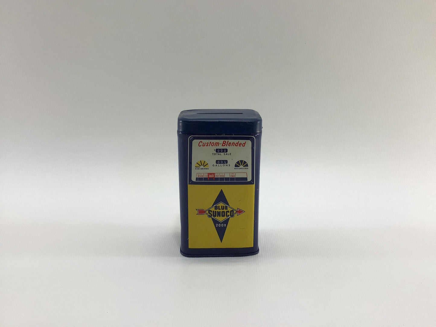 Sunoco Blue Tin Can Coin Bank Vintage 1960s Gas Station Advertising Premium Give Away