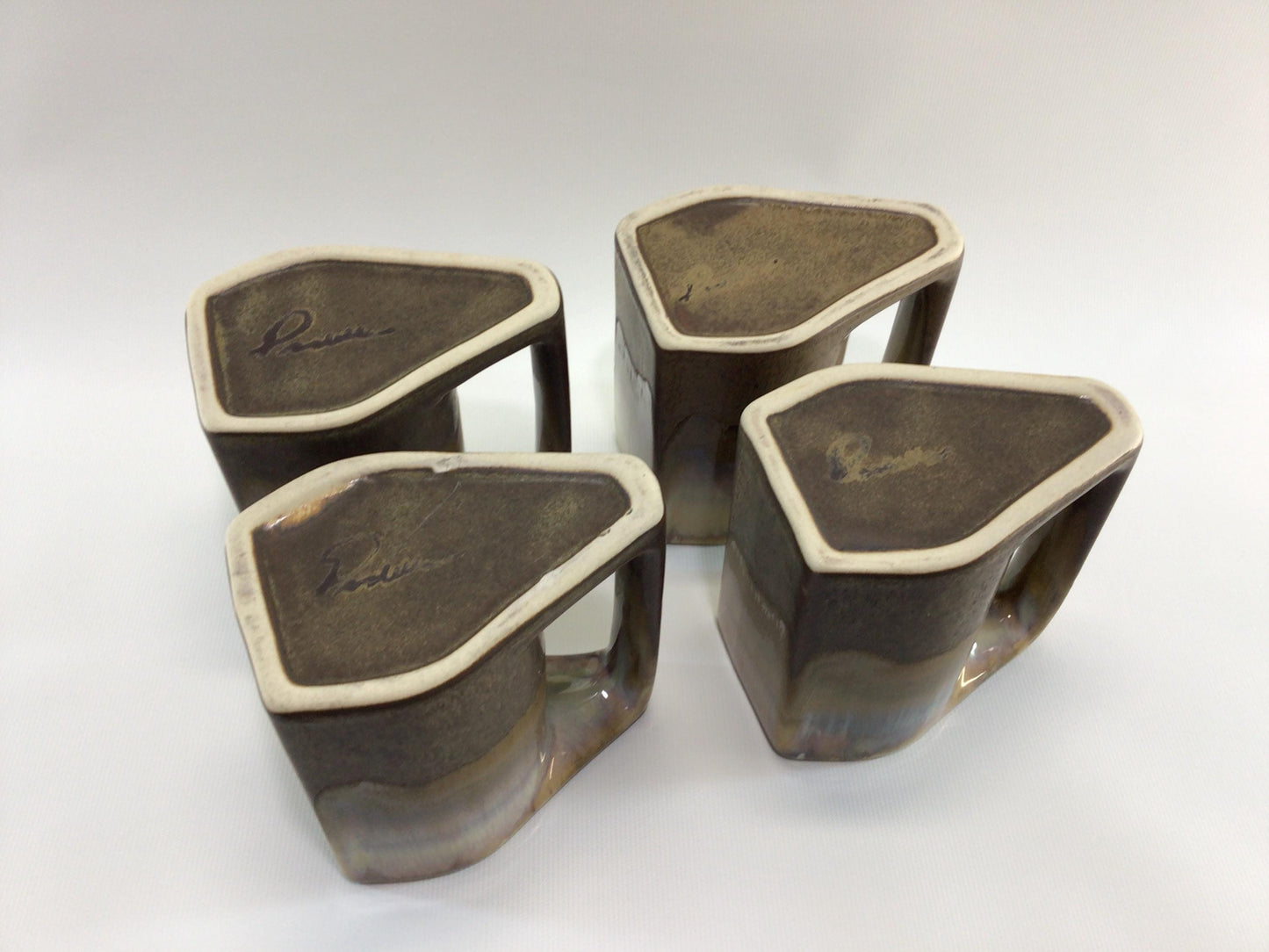 Retro 70s Padilla Stackable Drip Glaze Stoneware Coffee Mug Set of 4
