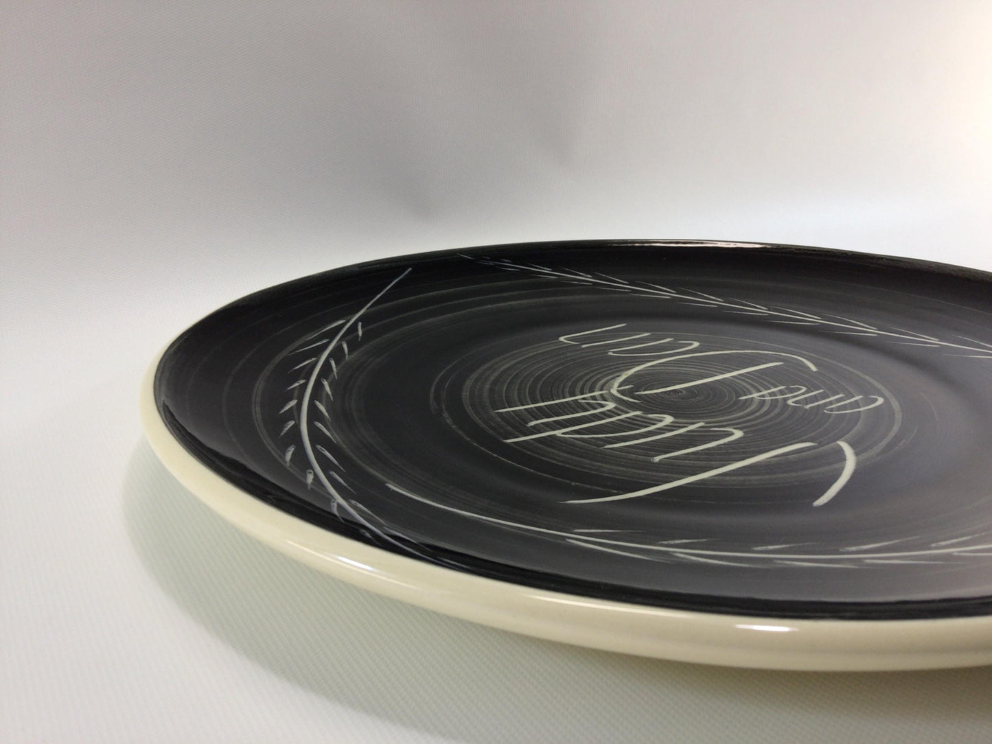 Personalized Judy and Dan 13" Best Wishes Gift Serving Platter Black White Mid Century Art Pottery