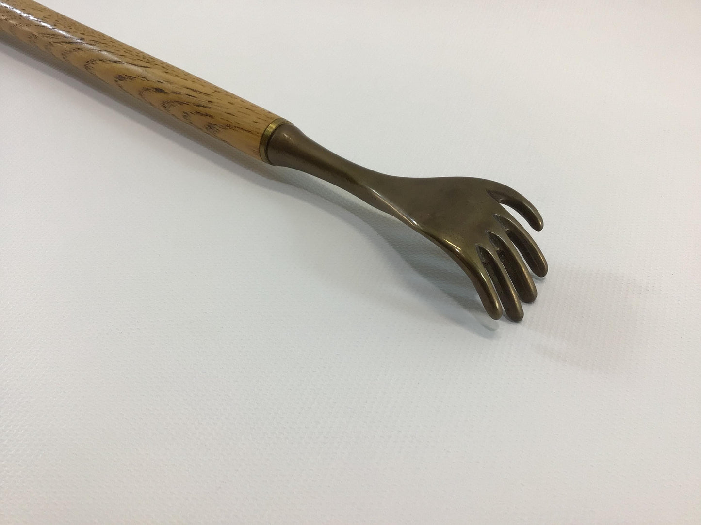 Brass Hand 19" Back Scratcher Quality Made Vintage Solid Oak Wood Handle