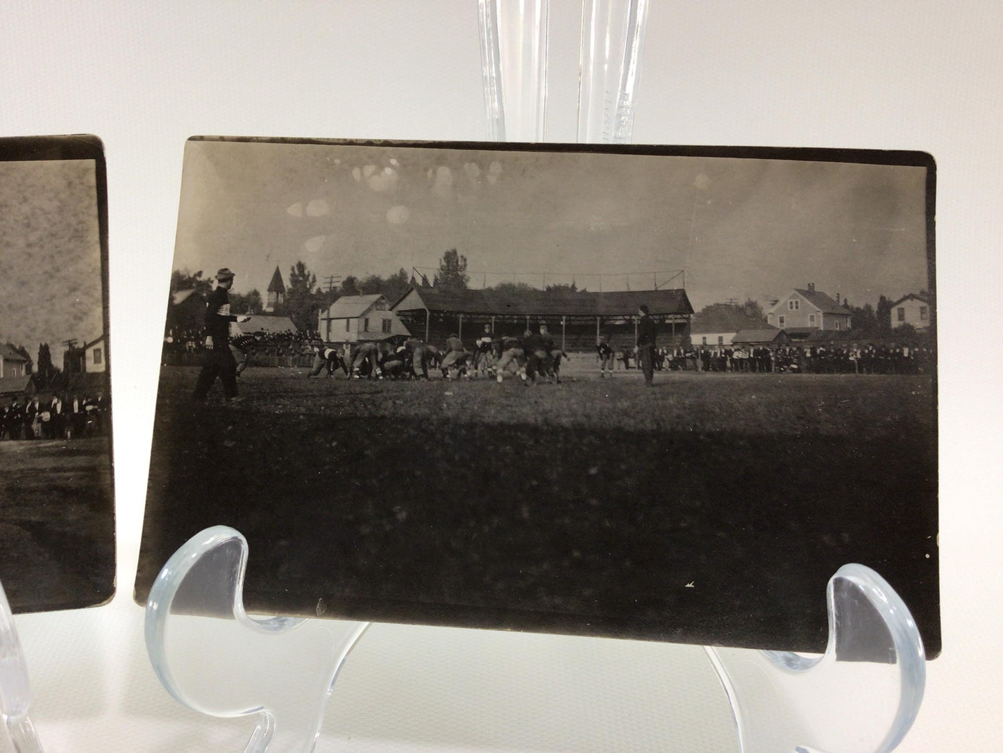 Antique Ephemera RPPC Real Photo Postcards Football Game At the Line and Punting from the End Zone