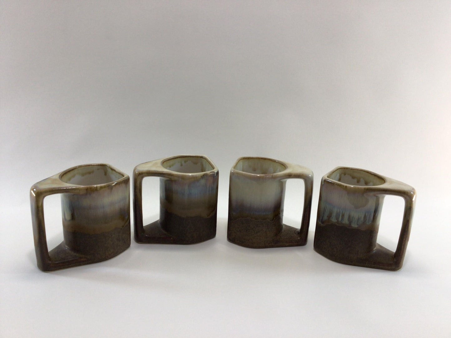 Retro 70s Padilla Stackable Drip Glaze Stoneware Coffee Mug Set of 4