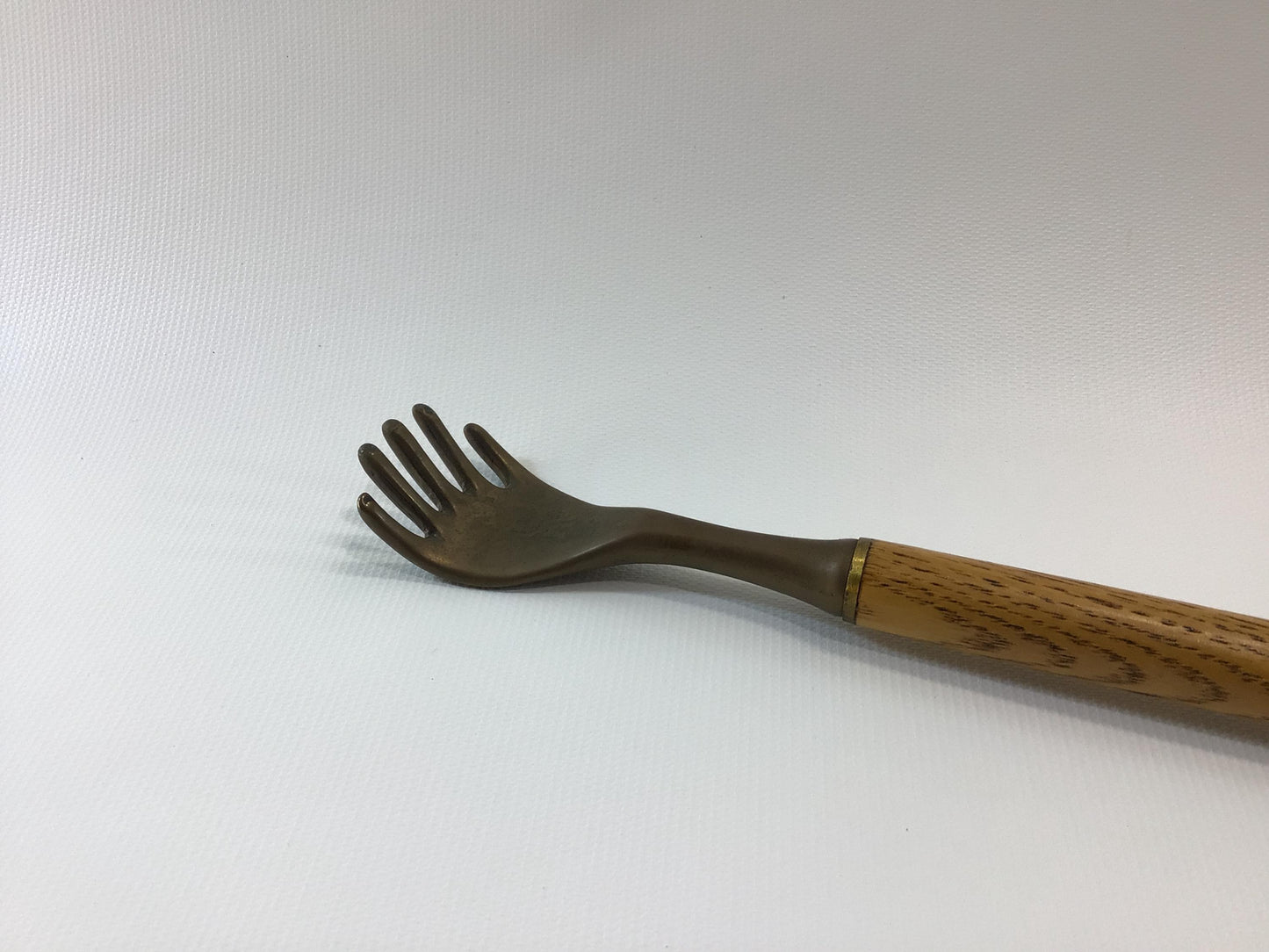 Brass Hand 19" Back Scratcher Quality Made Vintage Solid Oak Wood Handle