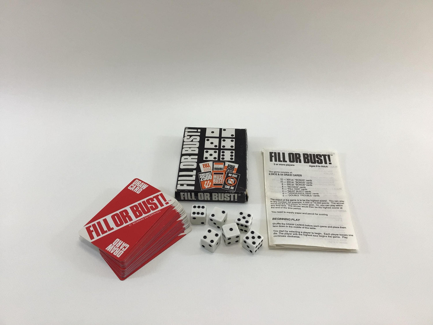 Fill or Bust! 1987 Bowman Games Vintage Family Fun Dice / Card Game