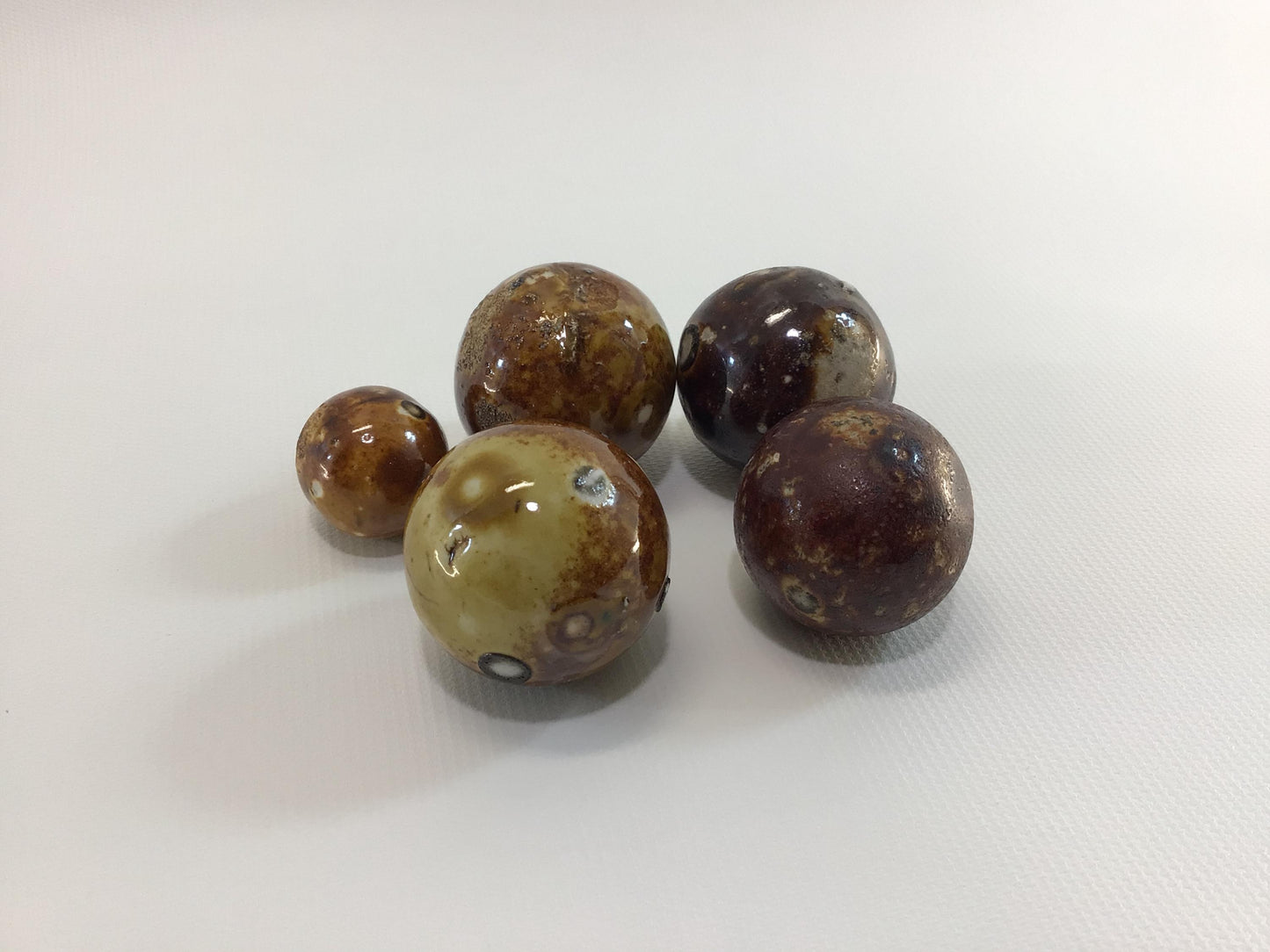 Clay Bennington Marbles Lot of 5 Large Brown Shooters Antique Primitive Handmade Toy Game Pieces