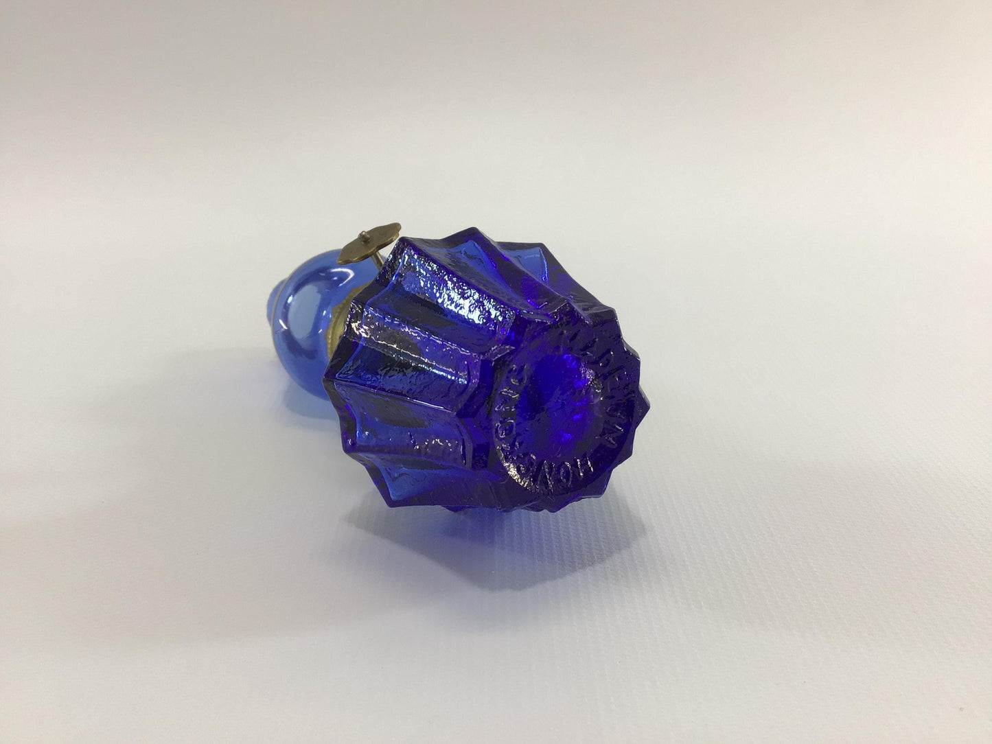 Vintage Miniature 4" Oil Lamp Faceted Cobalt Blue Glass Base Made in Hong Kong