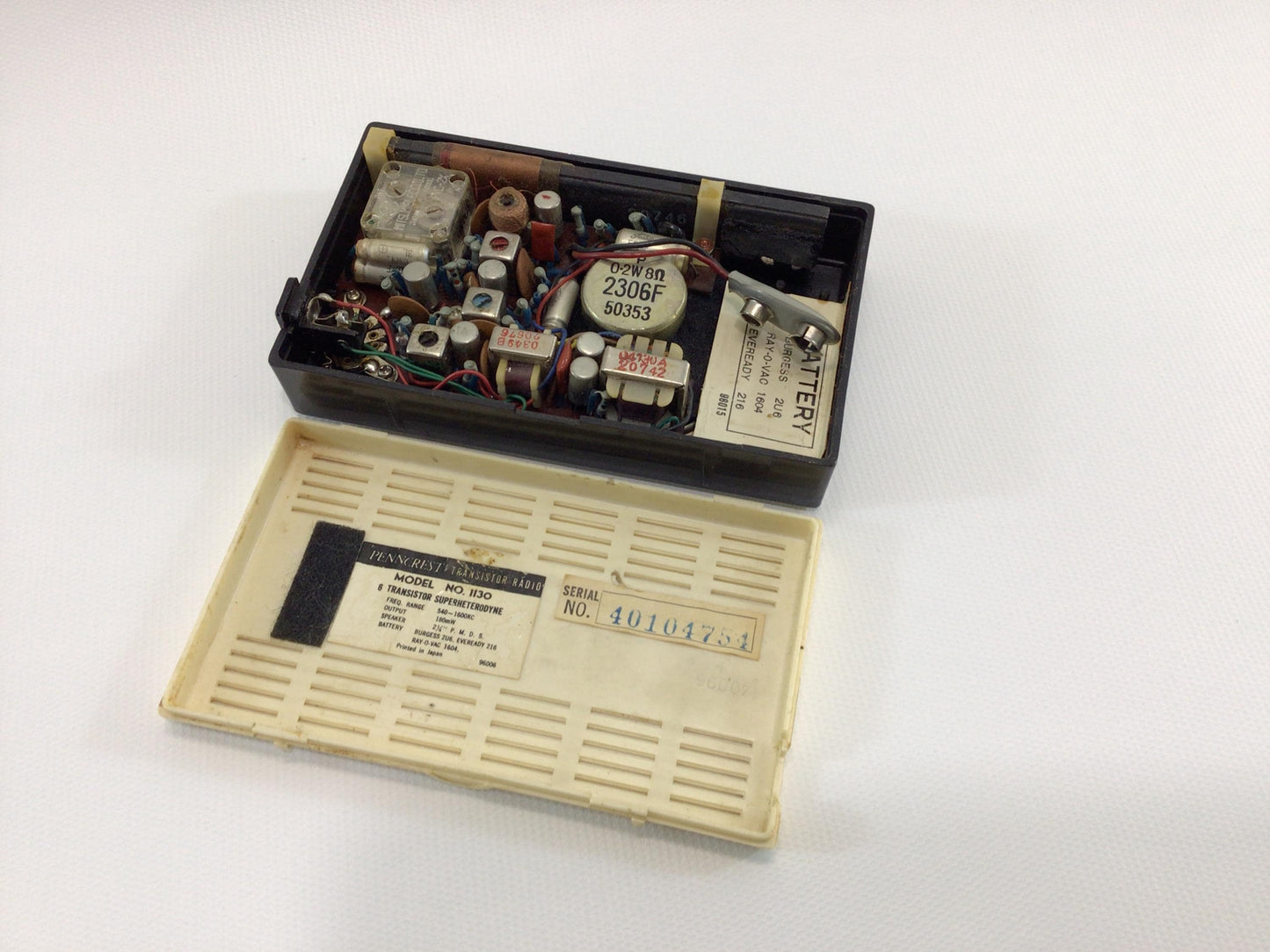 Vintage 6 Transistor Pocket AM Radio Penncrest Model 1130 Analog Audio Electronics - Nonworking Parts Repair Display